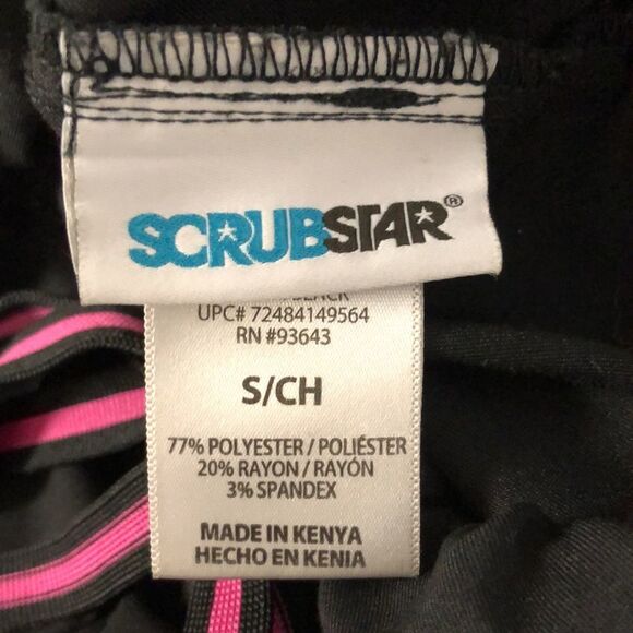 Scrubstar S Black four pocket w/pink trim details scrub bottom pants - Picture 12 of 14